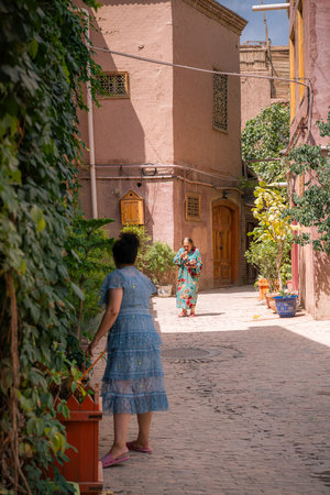 People walking along the street of Kashgar Ancient Cityの写真素材