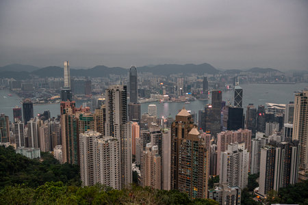 Panoramic View of Hong Kong Island and Victoria Harbour Skylineの写真素材