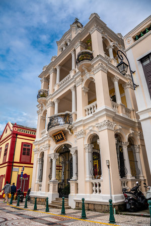 Traditional Building and Walking street at Rua de Lazara Street Macau China