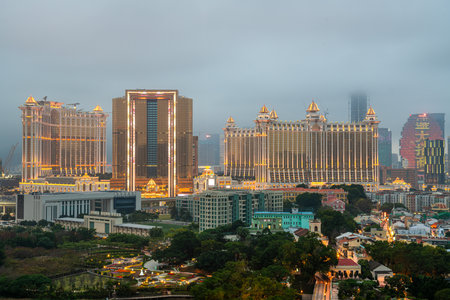 Cityscape and Landscape in Macau with famous casinos Venetian, Parisian, Londoner, Asiaの写真素材