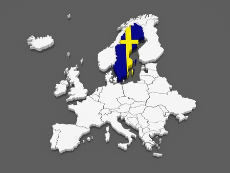 Map of Europe and Sweden. 3dの写真素材