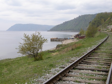 The old railway along Lake Baikal. Siberia. Russiaの写真素材