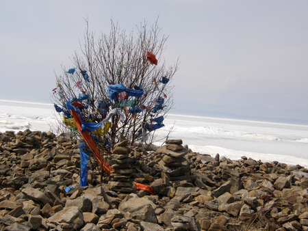Ice-covered Lake Baikal. Spring. The end of April.の写真素材
