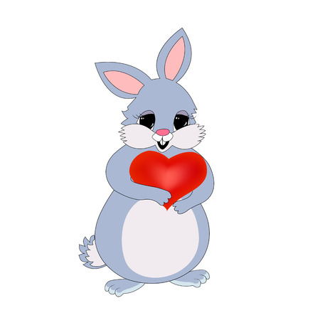 Cute cartoon Easter bunny holding a heartのイラスト素材