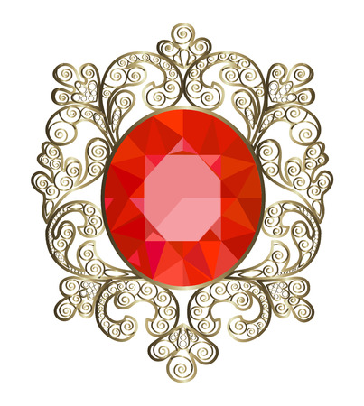 Vintage brooch with ornate gold and precious stoneのイラスト素材