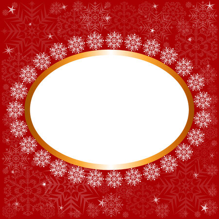 Red background with white snowflakes and golden frameのイラスト素材