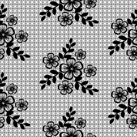Seamless black floral lace on a white backgroundのイラスト素材