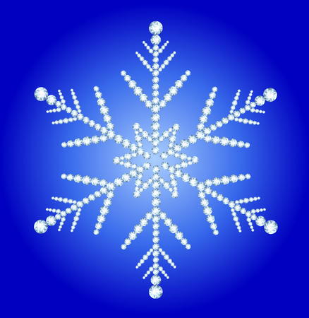 Elegant Snowflake made ââfrom diamonds on a blue backgroundのイラスト素材