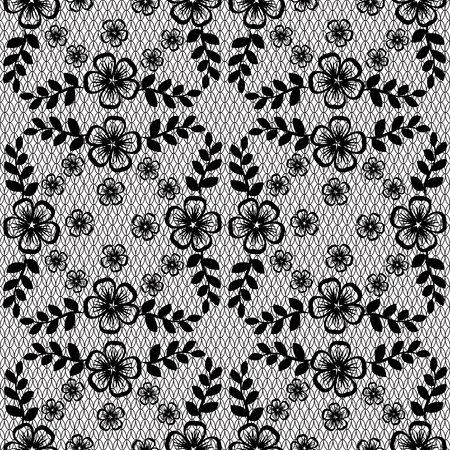 Seamless black floral lace on a white backgroundのイラスト素材