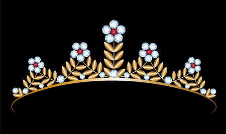 Vintage gold tiara with diamonds on black backgroundのイラスト素材