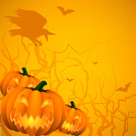 Halloween card with pumpkin, raven and batsのイラスト素材