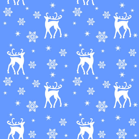 Seamless Christmas pattern with reindeers on blue backgroundのイラスト素材