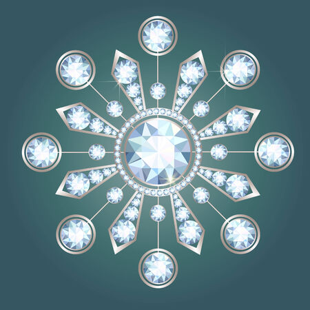 Silver brooch in the shape of a star with diamondsのイラスト素材