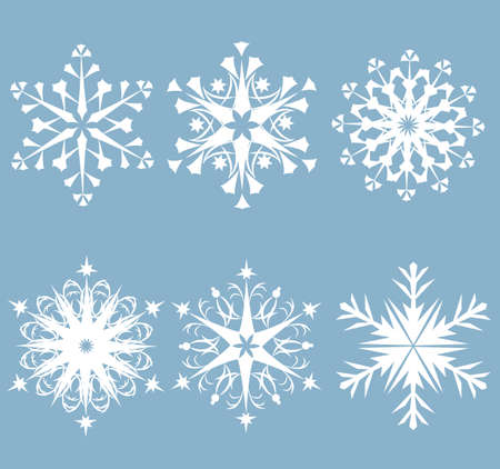 Set of six white snowflakes on a gray backgroundのイラスト素材