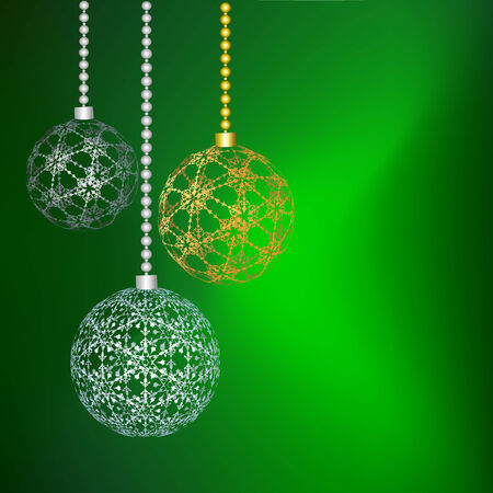 Multicolored lace Christmas balls on a green backgroundのイラスト素材