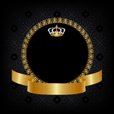 Royal golden frame with crown on black backgroundのイラスト素材