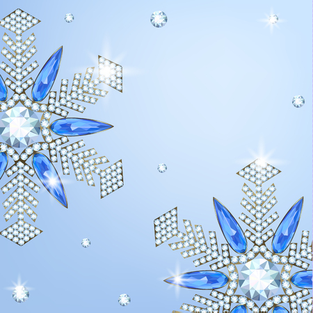Diamond and sappfire snowflakes on blue backgroundのイラスト素材