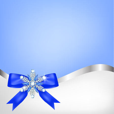 Diamond snowflak with bow on blue backgroundのイラスト素材