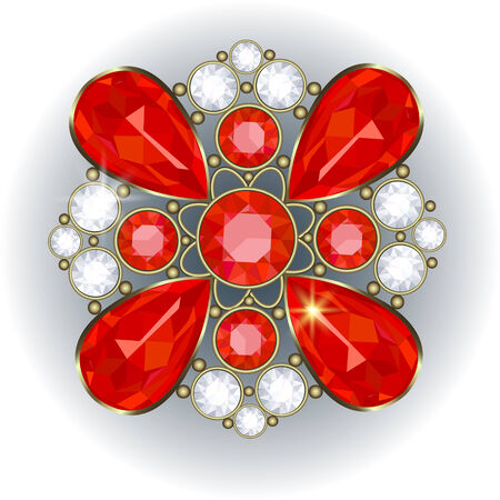 Luxury golden brooch with precious stones vectorのイラスト素材