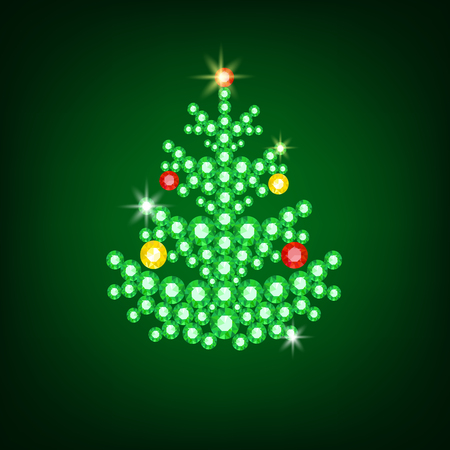 Christmast tree with emeralds. Illustration of jewelryのイラスト素材