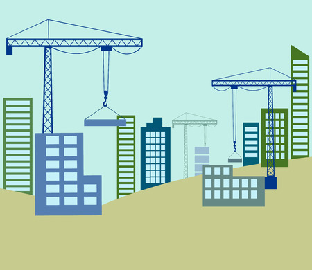 Building construction with crane in the cityのイラスト素材