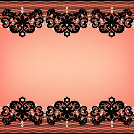 Black lace borders with pearls on a pink backgroundのイラスト素材