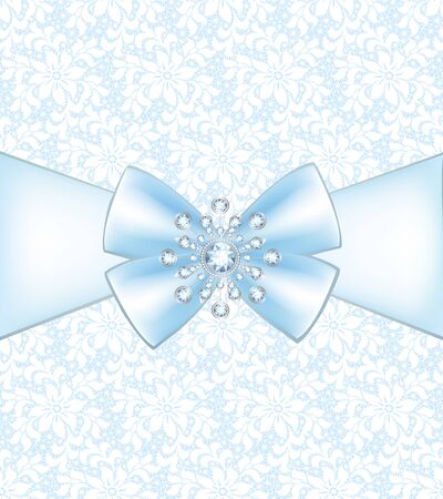 Blue bow with diamond decoration on lace backgroundのイラスト素材