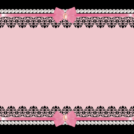 Greeting card with lace borders pearls and bowsのイラスト素材