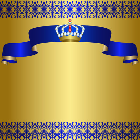 Greeting card with blue ribbon and crown borderのイラスト素材