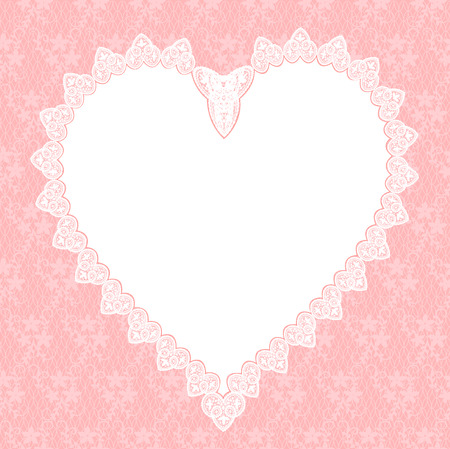 White lace heart on a pink lace backgroundのイラスト素材