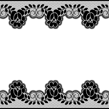 Seamless black lace border with floral patternのイラスト素材