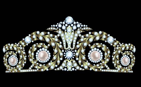 Vintage golden tiara with diamonds and pearlsのイラスト素材