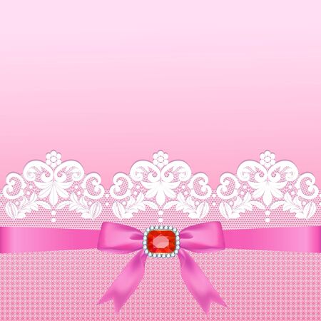 White lace border with a bow on a pink backgroundのイラスト素材