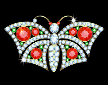 Gold brooch butterfly with diamonds, rubies and emeraldsのイラスト素材