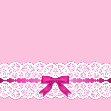 White lace border with a bow on a pink backgroundのイラスト素材
