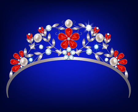 Silver diadem with a floral design of diamonds, rubies and pearlsのイラスト素材