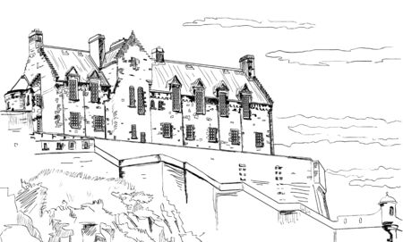 Picture of an old castle on a white backgroundのイラスト素材