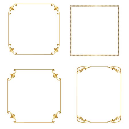 Set of gold frames isolated on white backgroundのイラスト素材