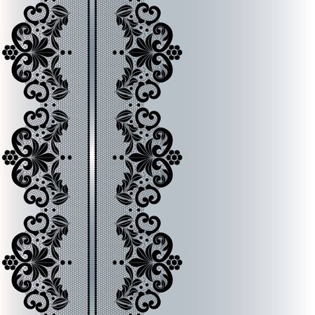 Black floral lace border on a gray backgroundのイラスト素材