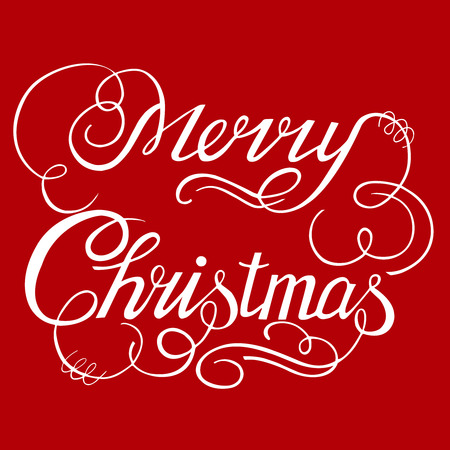 Calligraphic text handmade-Merry Christmas on red backgroundのイラスト素材
