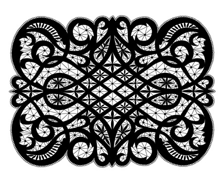 Black lacy doily with flowery pattern on a white backgroundのイラスト素材