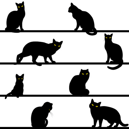Seamless pattern with cats silhouettes on white backgroundのイラスト素材