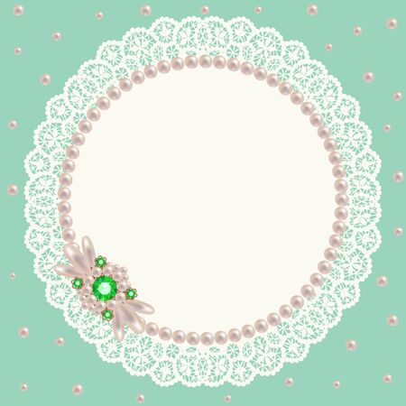 Lacy napkin decorated with pearls and pearl jewelryのイラスト素材