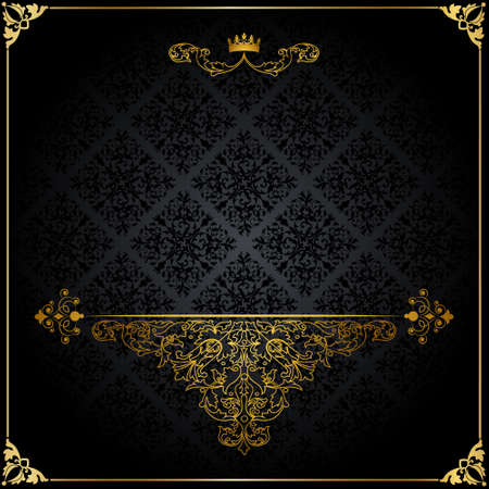 Vintage pattern with a golden crown on a black backgroundのイラスト素材