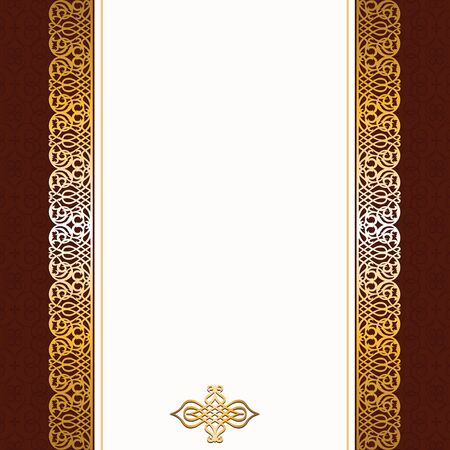 Vintage card with pattern border and brown backgroundのイラスト素材