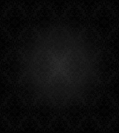 Vintage seamless background with black floral patternのイラスト素材