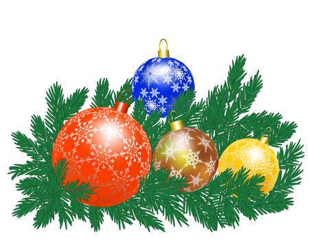 Card with Christmas balls and fir tree branchesのイラスト素材