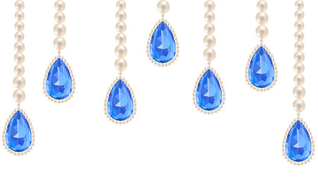Pearl necklace jewelry with sapphire pendants isolated on whiteのイラスト素材