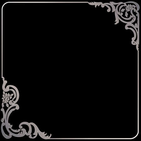 Silver vintage frame in baroque style on a black backgroundのイラスト素材