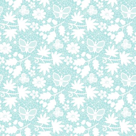 Lace pattern with butterflies on a bturquoise backgroundのイラスト素材